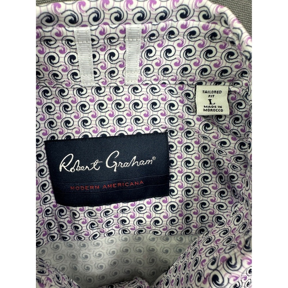 Robert Graham Modern Americana Tailored Fit Purple Swirl Button Down Shirt L NEW